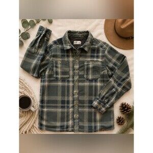 LIV Outdoor Sherpa Lined Plaid Fleece Shirt Jacket Green Blue Size L